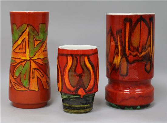 Three Poole Pottery Delphis vases, shapes, 15,83 & 84.